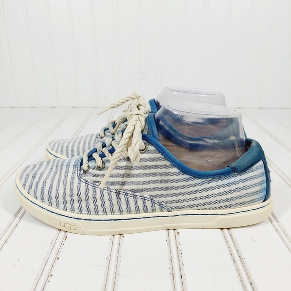 UGG Canvas Blue & White Striped Low Top Lace UP Sneakers F1013 - Picture 2 of 12